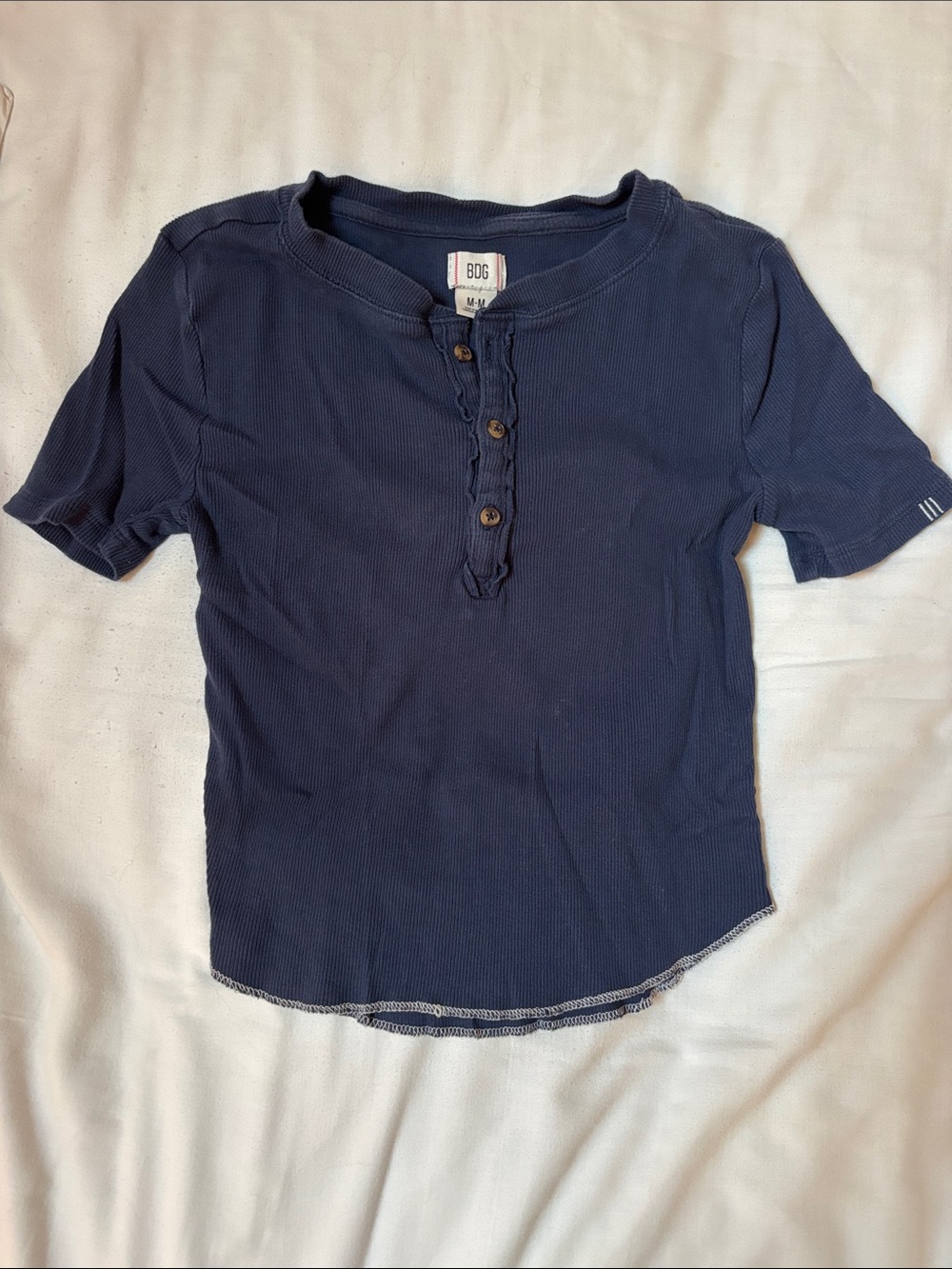 BDG Navy Short-Sleeve Ribbed Henley Tee